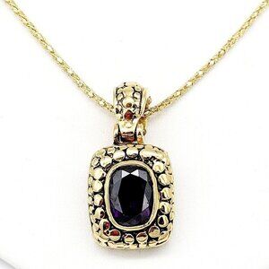 Large Purple Cubic Zirconia Crystal Pendant Neckalce Gold Tone Mesh Chain
